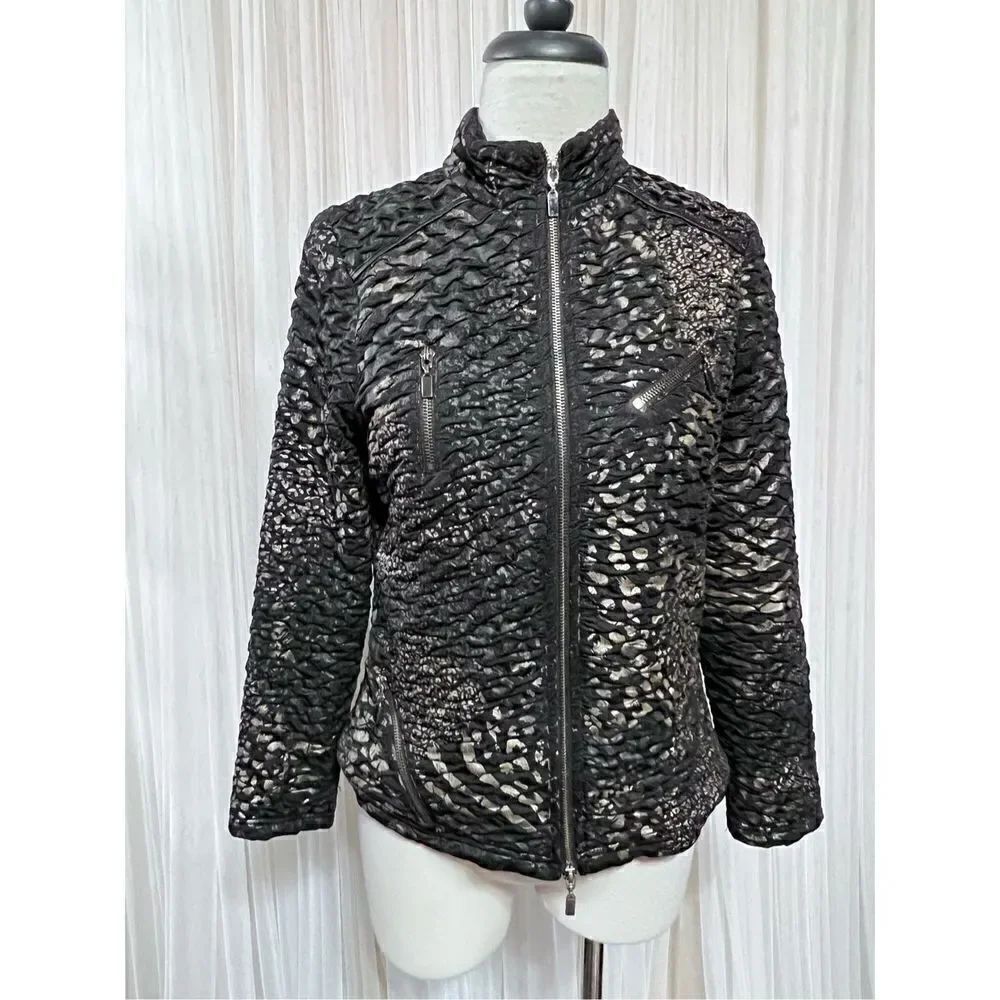 Cartise Long Sleeve Reptile Print Ruched Moto Jacket Size 6